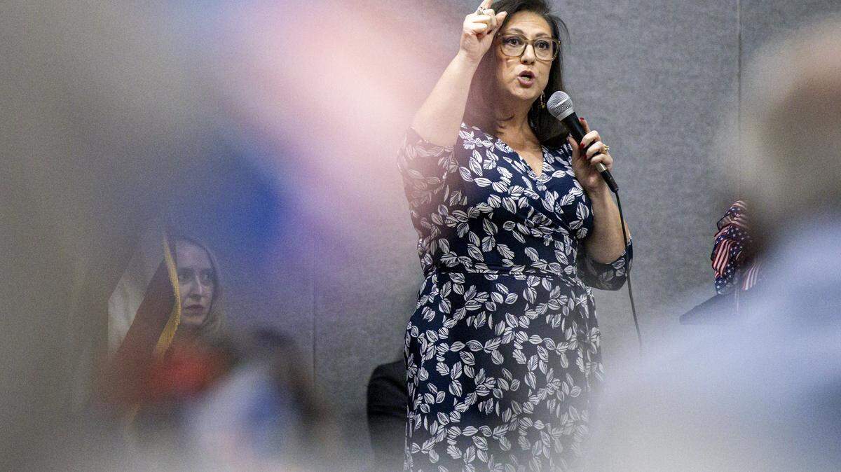 Cherlynn Stevenson, a candidate for the 6th district, speaks during the annual Wendell H. Ford Dinner on Tuesday, Sept. 30, 2025, at Clay Community Center in Mt. Sterling, Ky. 