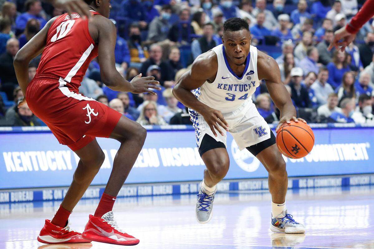 Kentucky’s Oscar Tshiebwe played against Alabama on Saturday, Feb. 19, 2022, at Rupp Arena in Lexington, Ky.