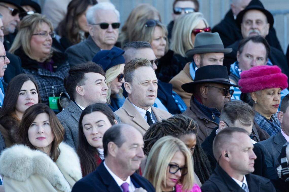 Silas House, Kentucky’s poet laureate and a bestselling author, watches Gov. Andy Beshear’s swearing-in ceremony on Tuesday, Dec. 12, 2023.