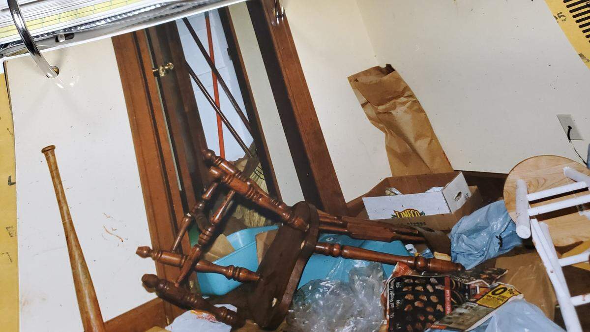 A file photo made by Lexington Police of scattered furniture and home items from the scene of Toby Kavanaugh’s murder in 1994. December 18, 2020.