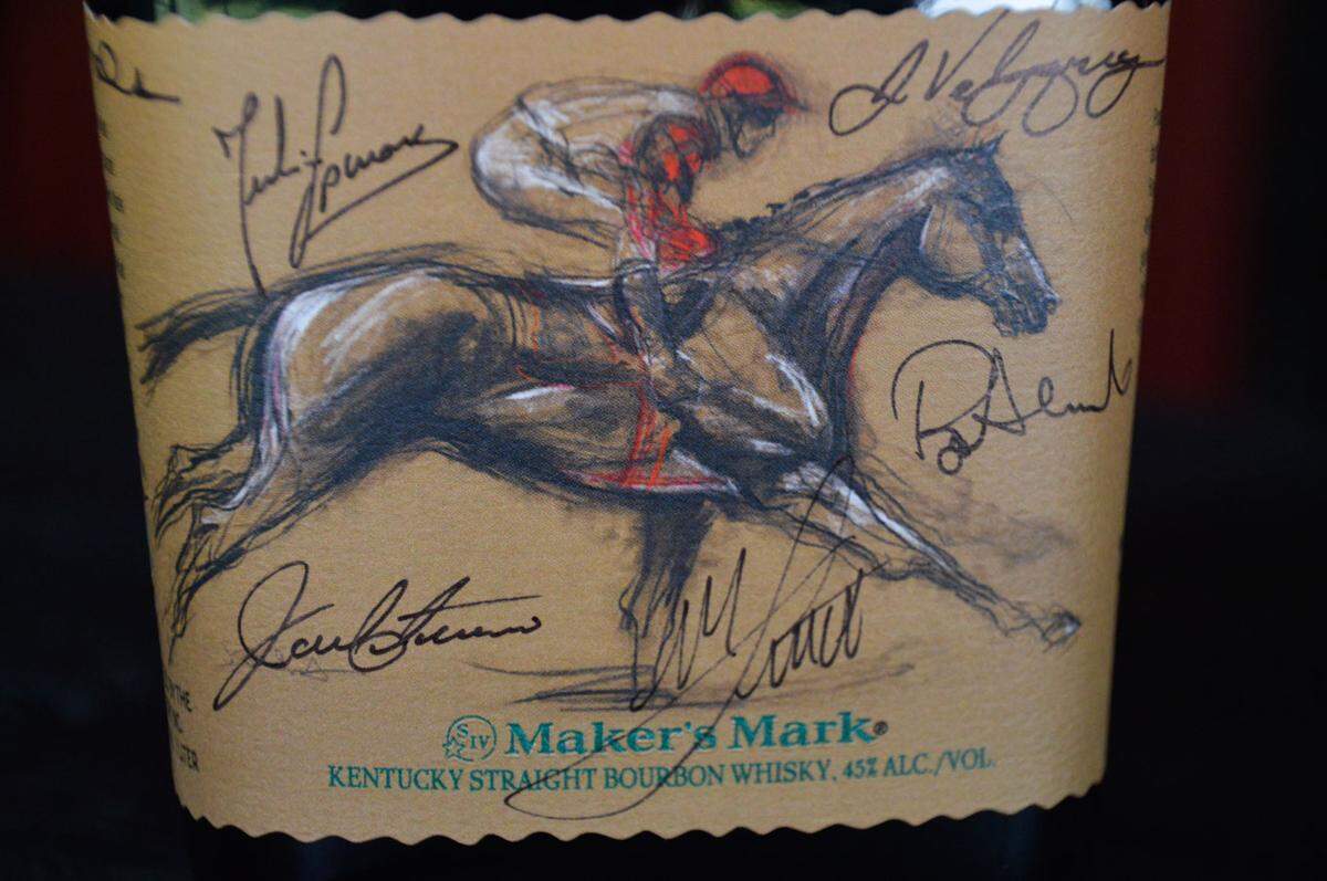 There won’t be any Maker’s Mark bottle signing at Keeneland’s meet this year. But you can still get a collector’s bottle signed by five of the top jockeys: Julien Leparoux, Robby Albarado, John Velazquez, Javier Castellano and Mike Smith.