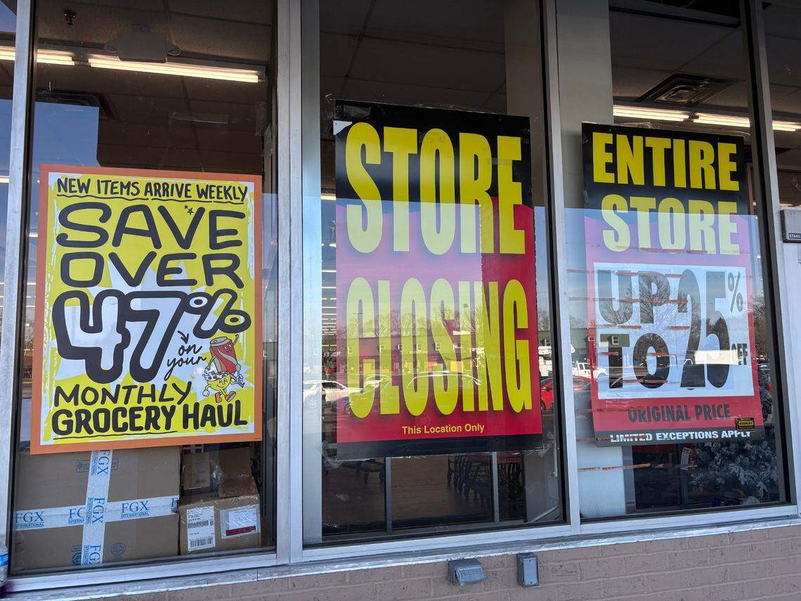 A Big Lots location in Lexington advertises the store’s going out of business sale.
