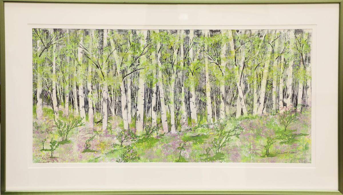 “Springtime in Kentucky,” by Lexington artist Kathleen Esser, highlights the many shades of green in the spring. “Springtime in Kentucky imparts a feeling of peace and renewal,” Esser said of her work.