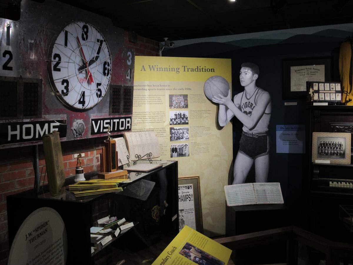 One display at the local history museum in Clay County honors local sports. Legendary Coach Bobby Keith led the Clay County Tigers to the boys state basketball championship in 1987.