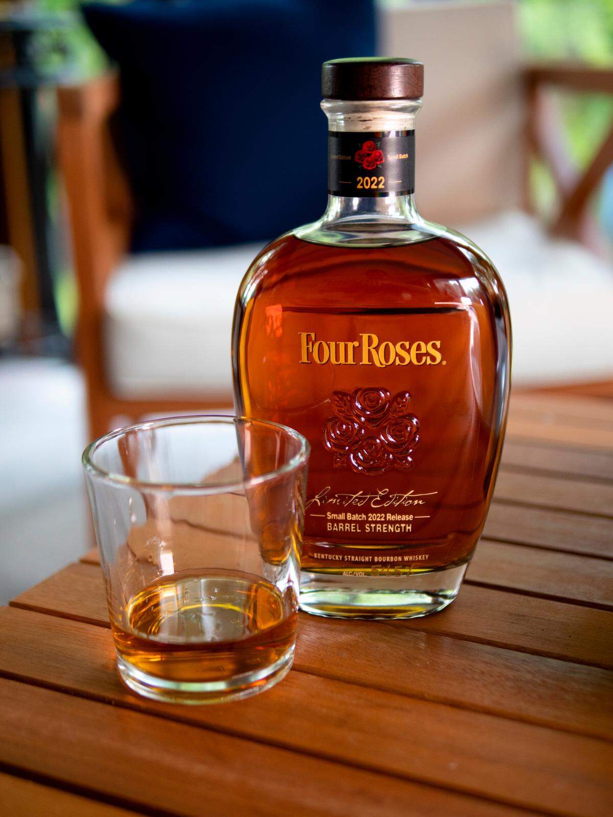 The 2022 Limited Edition Small Batch Four Roses Bourbon is a blend of four Four Roses recipes. It’s 109 proof and has a suggested retail price of about $180.