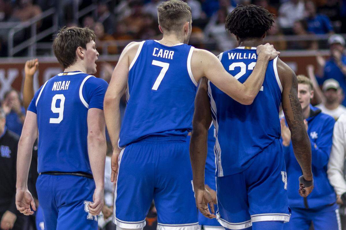 Andrew Carr, with teammates Trent Noah and Amari Williams, is one of six seniors on this Kentucky basketball team playing in his final season of college basketball eligibility.