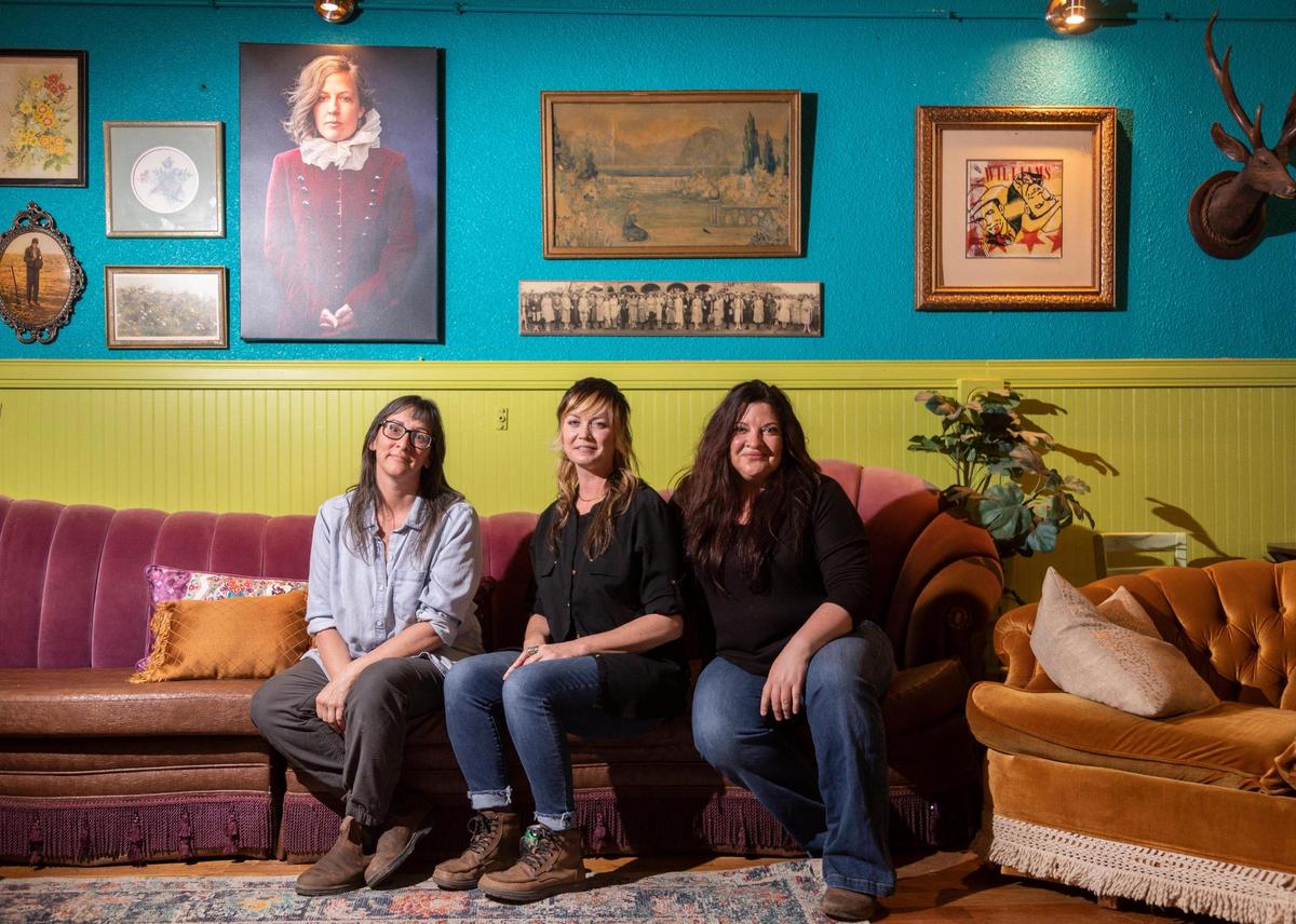 From left, partners Katie Startzman, owner of Native Bagel Co. and Nightjar, Ali Blair, owner of of Peg & Awl Public House and co-owner of Rebel Rebel Studio and Lounge with Erica Chambers hope to bring more nightlife to Berea with The Lot.