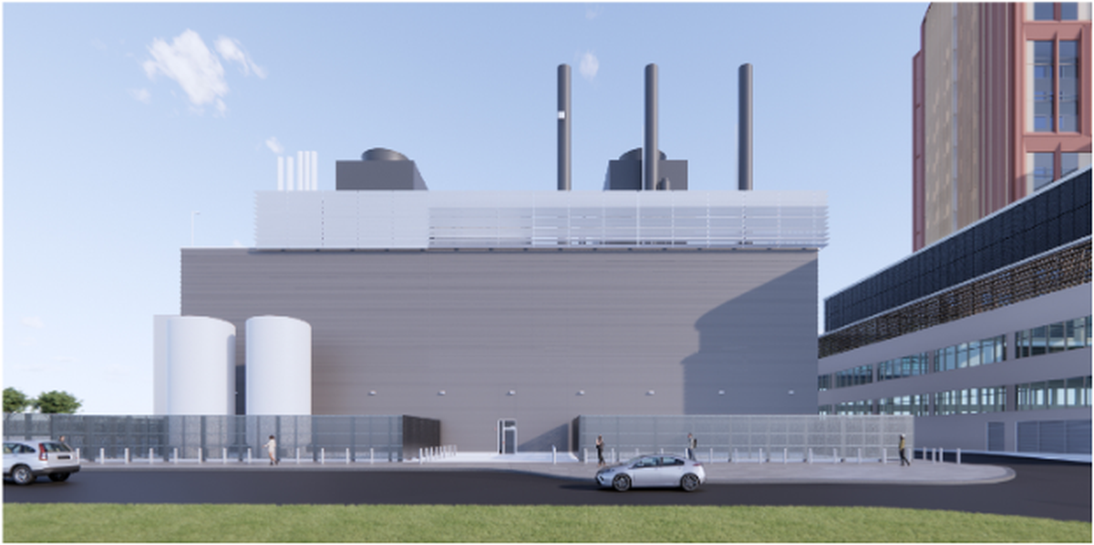 A rendering of the central utility plant for expanding the University of Kentucky Albert B. Chandler Hospital.