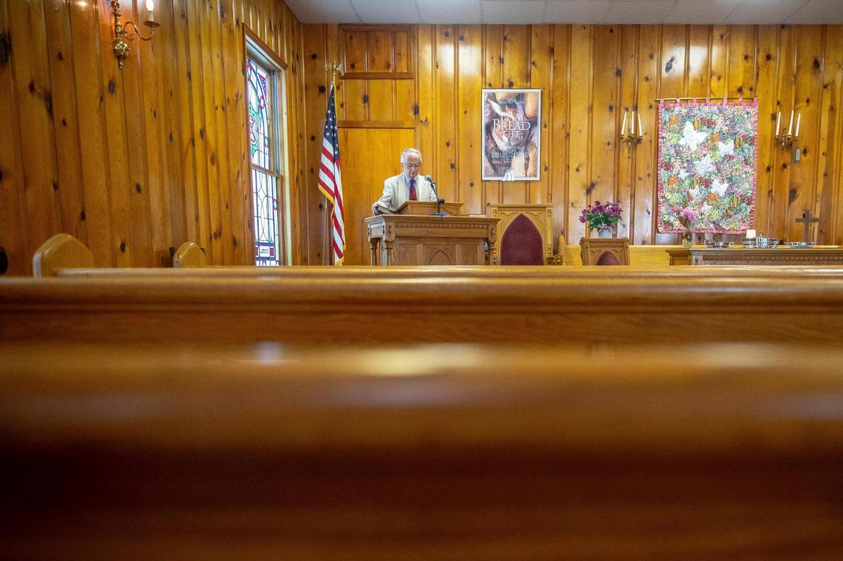 Rev. Chuck Waugaman leads a service at Monterey Christian Church (Disciples of Christ) in Owen County, Ky., on Sunday, June 19, 2022.