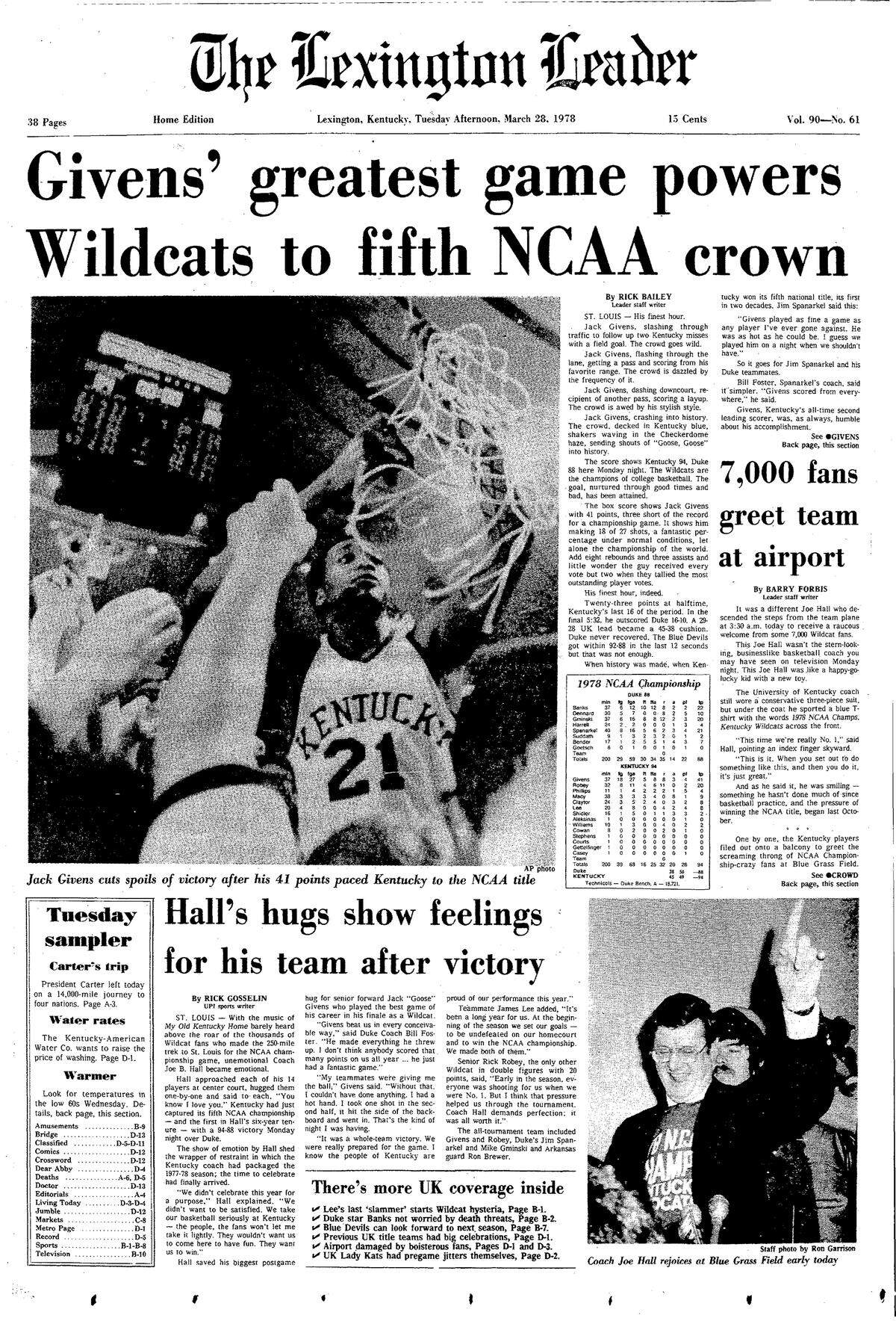 The front page of The Lexington Leader on March 28, 1978.