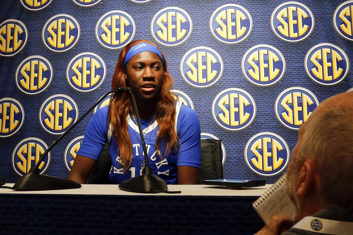 Sophomore Rhyne Howard joined teammate Jaida Roper and head coach Matthew Mitchell in representing Kentucky at SEC Media Day on Thursday.