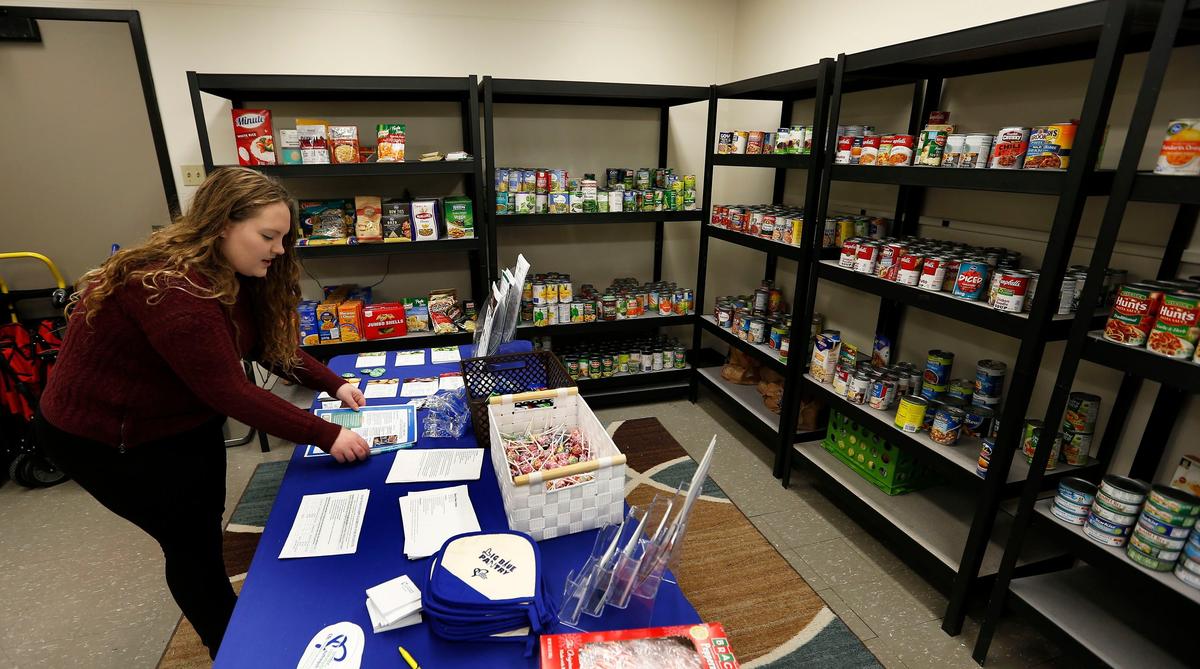 Adviser Melissa Horton worked Thursday morning in the Big Blue Pantry located in the basement of the White Hall Classroom Building on the University of Kentucky campus in Lexington. Students can come once a week to pick up food for free.