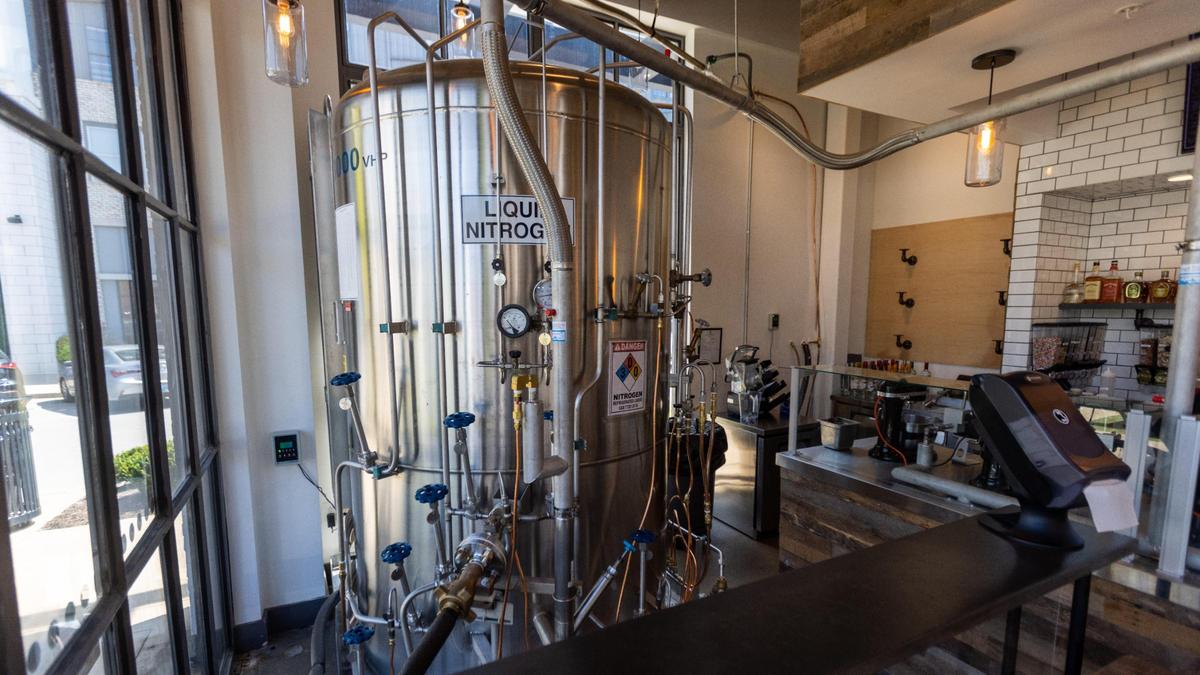 A 3,000-gallon liquid nitrogen tank used at Buzzed Bull Creamery at the Summit at Fritz Farm location to instantly make ice cream.