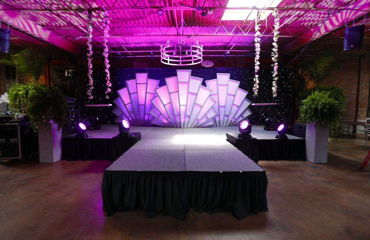 The main stage, with swings, at the Grand Reserve on Manchester Street, as set up for a Derby Eve party in 2014.