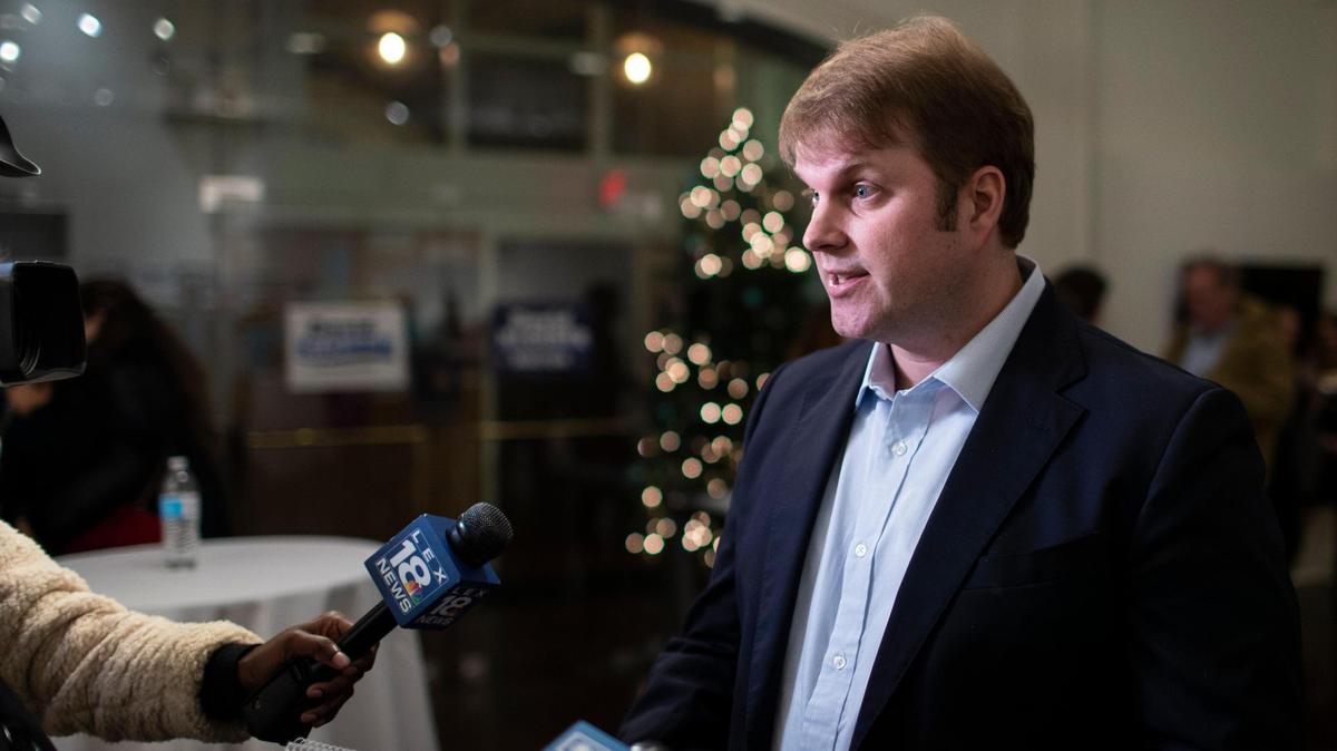 Lexington-Fayette Urban County Councilman David Kloiber, speaks with reporters after announcing his mayoral campaign during a press conference at ArtsPlace in Lexington, Ky., Wednesday, December 8, 2021.