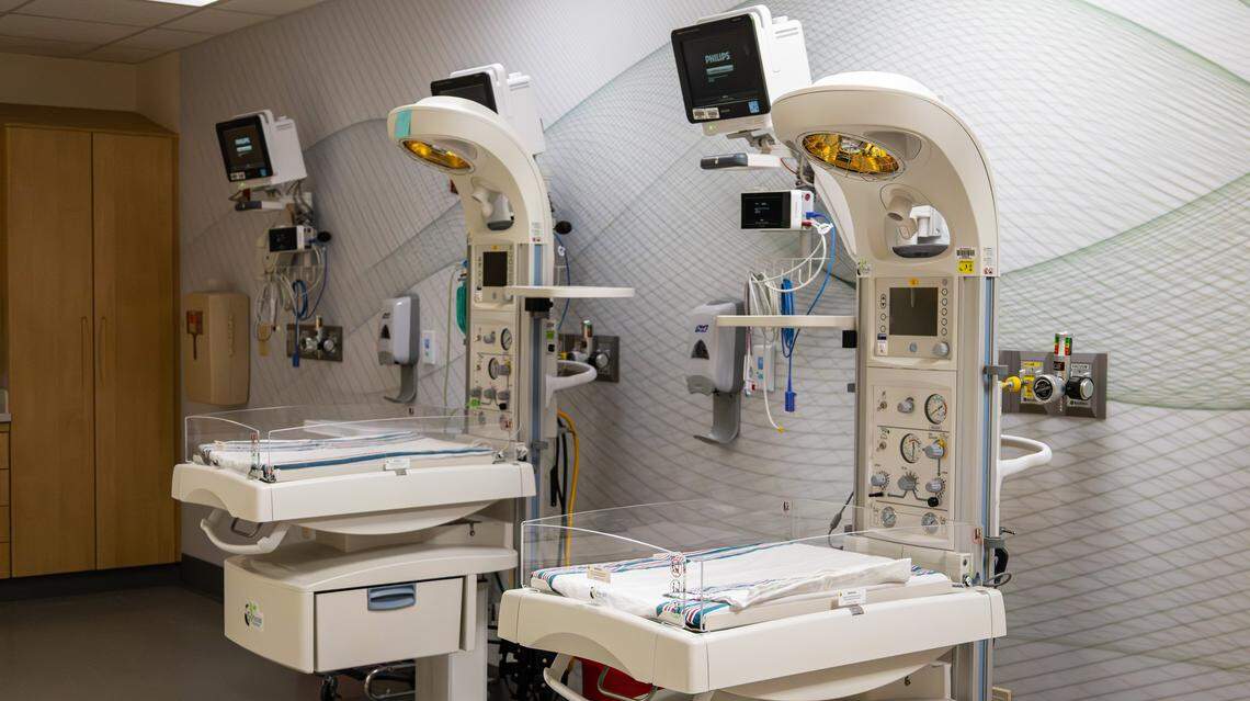 The newborn nursery that serves as a dedicated space for additional monitoring and direct care of infants as parents recover in the new Mother Baby Unit at UK's Albert B. Chandler Hospital in Lexington, Ky., on March 25, 2026.
