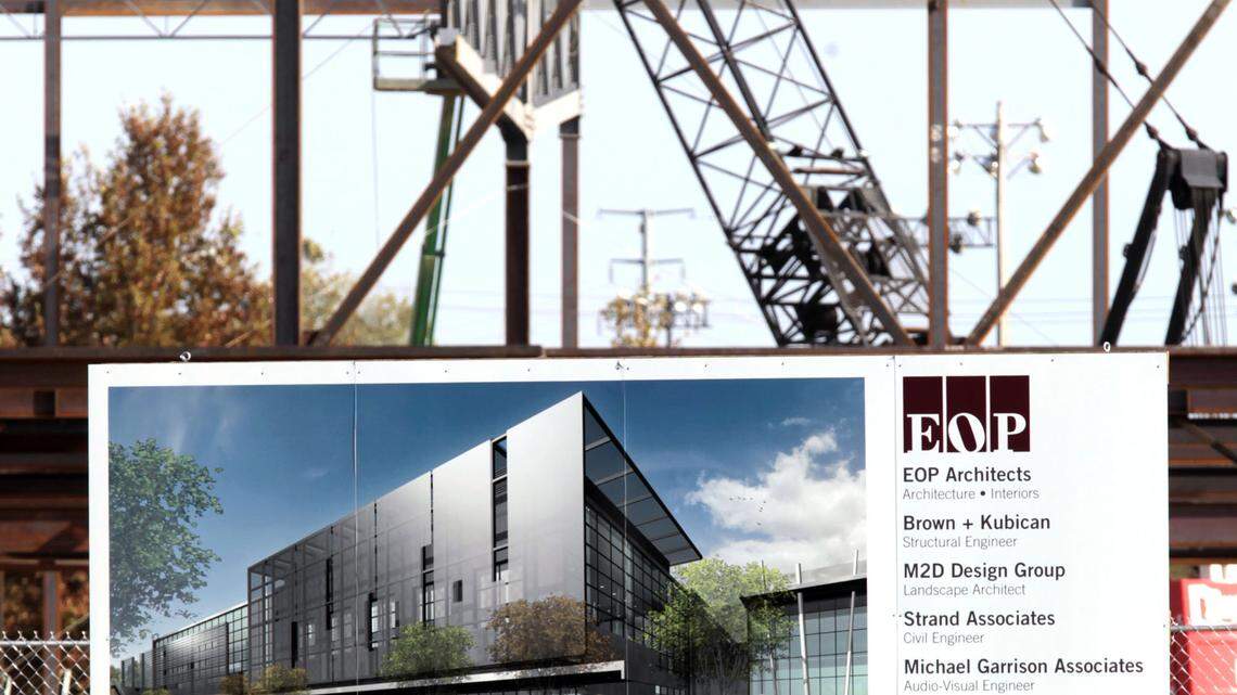 A sign at the site features a rendering of how the church will look. Work is expected to be completed by the end of 2012. 