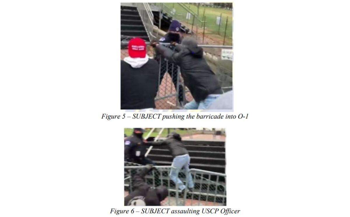 The FBI says that Stephen Chase Randolph, a Harrodsburg resident, is shown in these photos assault police officers during the U.S. Capitol Riot on Jan. 6, 2021.