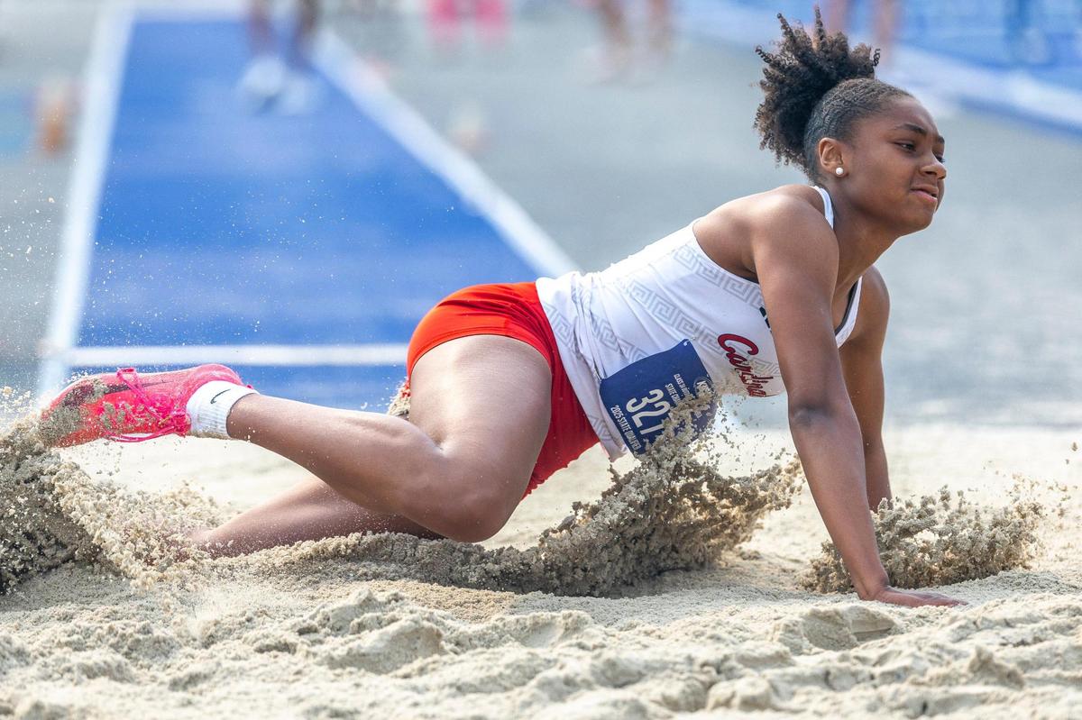 Teigh Yeast of George Rogers Clark won the girls long jump at the Class 3A state championships Saturday.