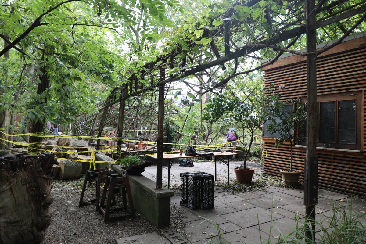 Cleanup continues Monday, Sept. 30, 2024 after a tree took out most of a greenhouse at Kentucky Native Cafe. Owner Robin Michler said Kentucky Native Cafe is open and using its winter service window inside its largest glass greenhouse.