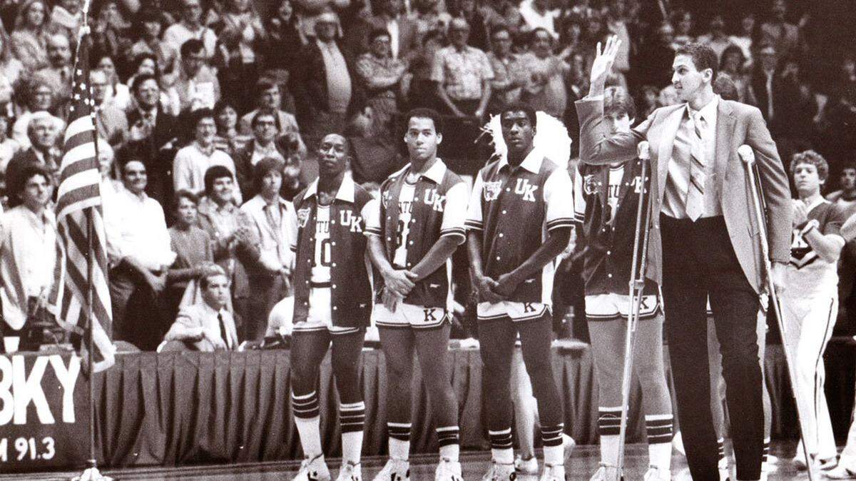 Sam Bowie was on crutches as he acknowledged the crowd during pre-game introductions during the 1982-83 season. Bowie missed two full seasons because of leg injuries that also shortened his NBA career.
