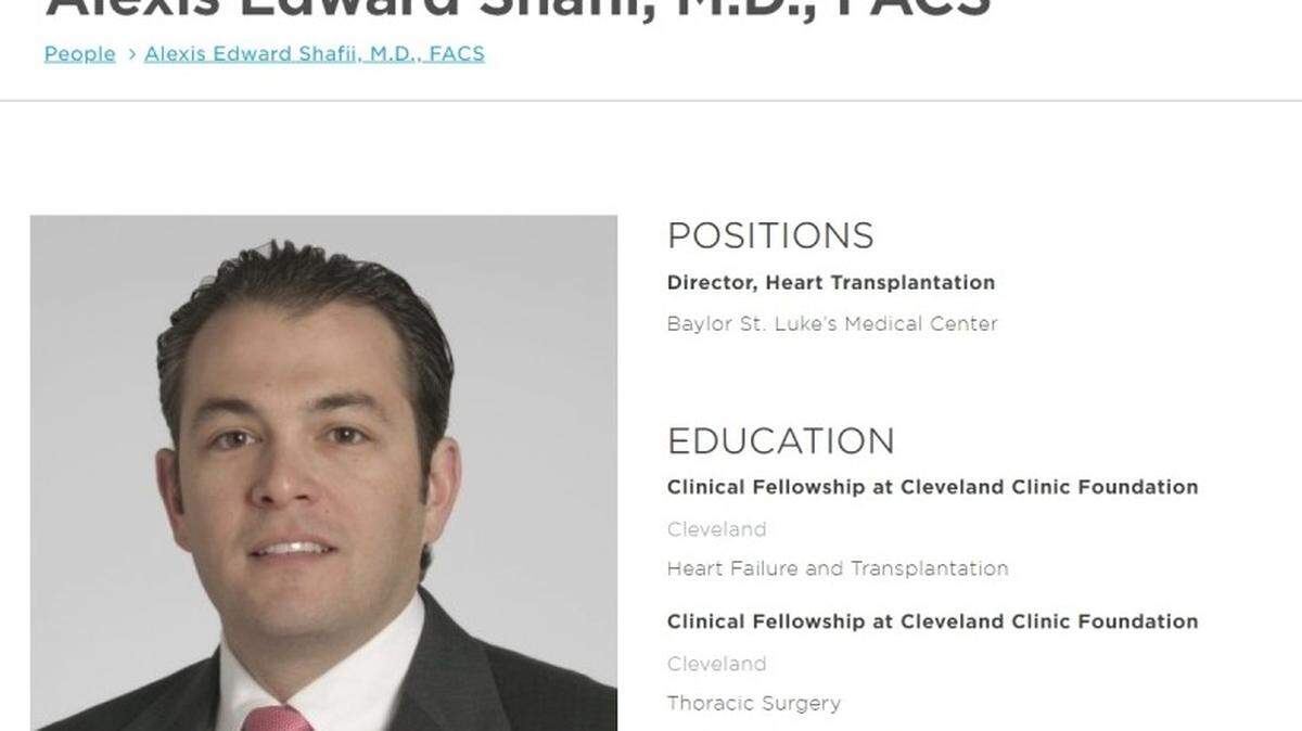 Baylor College of Medicine lists former University of Kentucky lung transplant program surgical director Dr. Alexis Shafii as the new surgical director of heart transplants at Baylor St. Luke’s Medical Center.