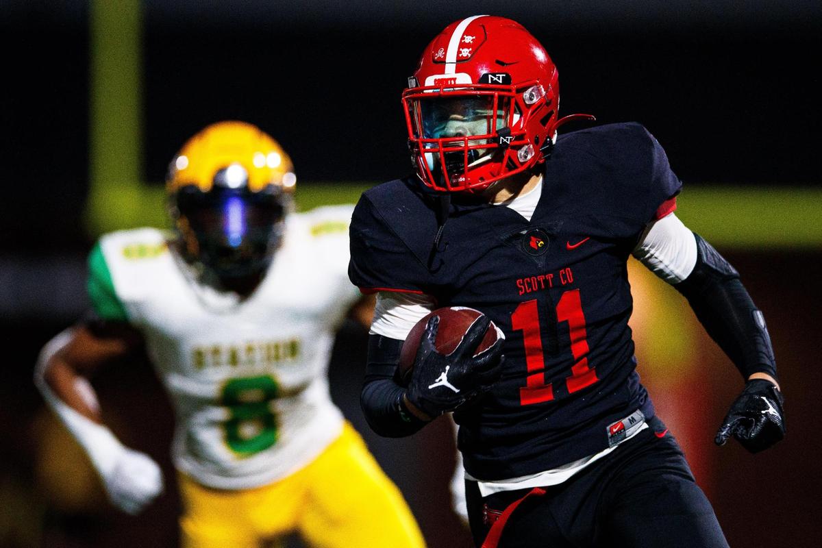 Scott County running back Ellis Huguely scored a touchdown and two-point conversion during the Cardinals’ come-from-behind win.