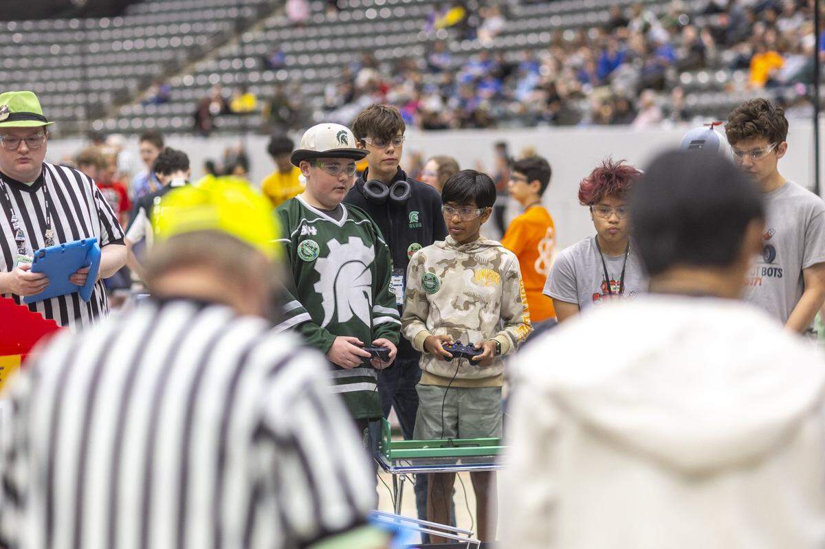 Teams compete during the Run for the Robots international robotics competition at Alltech Arena in Lexington, Ky., on Friday, May 29, 2026.