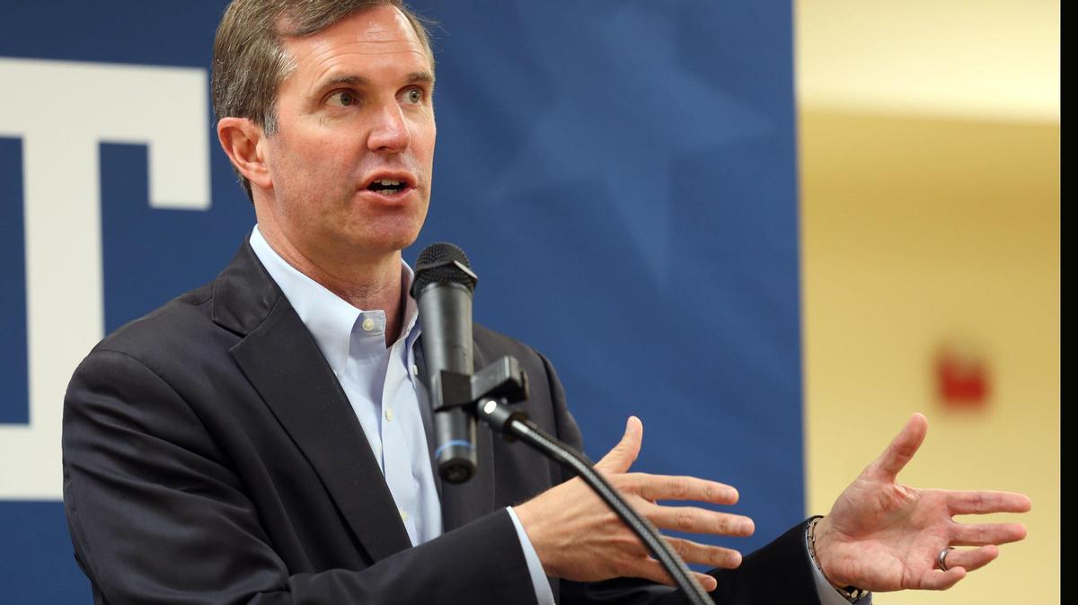 Gov. Andy Beshear speaks in Lexington, Ky., Tuesday, Oct. 15, 2024. (Photo by James Crisp)