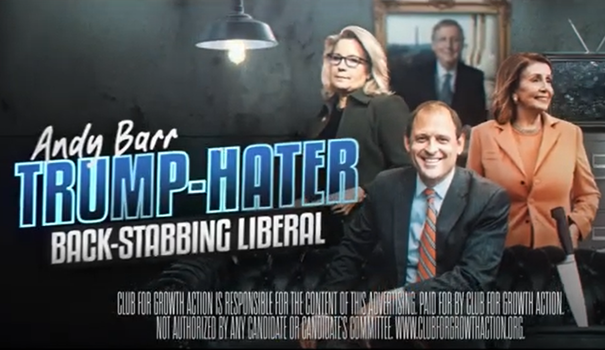 A screenshot from Club for Growth’s recent ad bashing Rep. Andy Barr, R-KY.