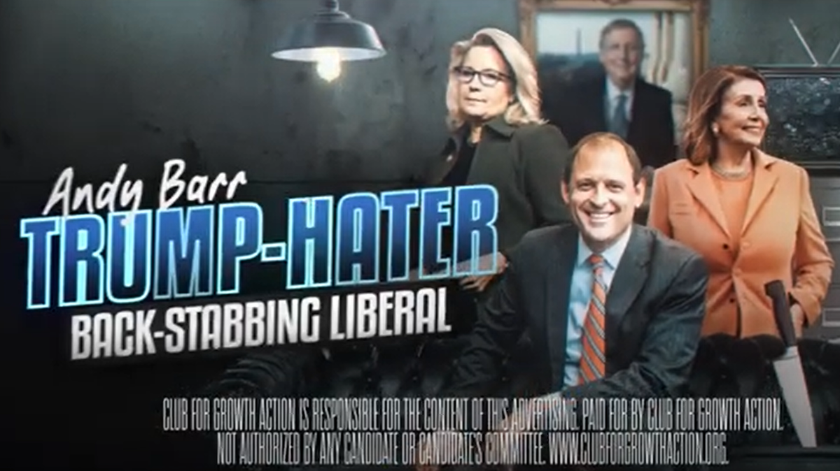 A screenshot from Club for Growth’s recent ad bashing Rep. Andy Barr, R-KY.
