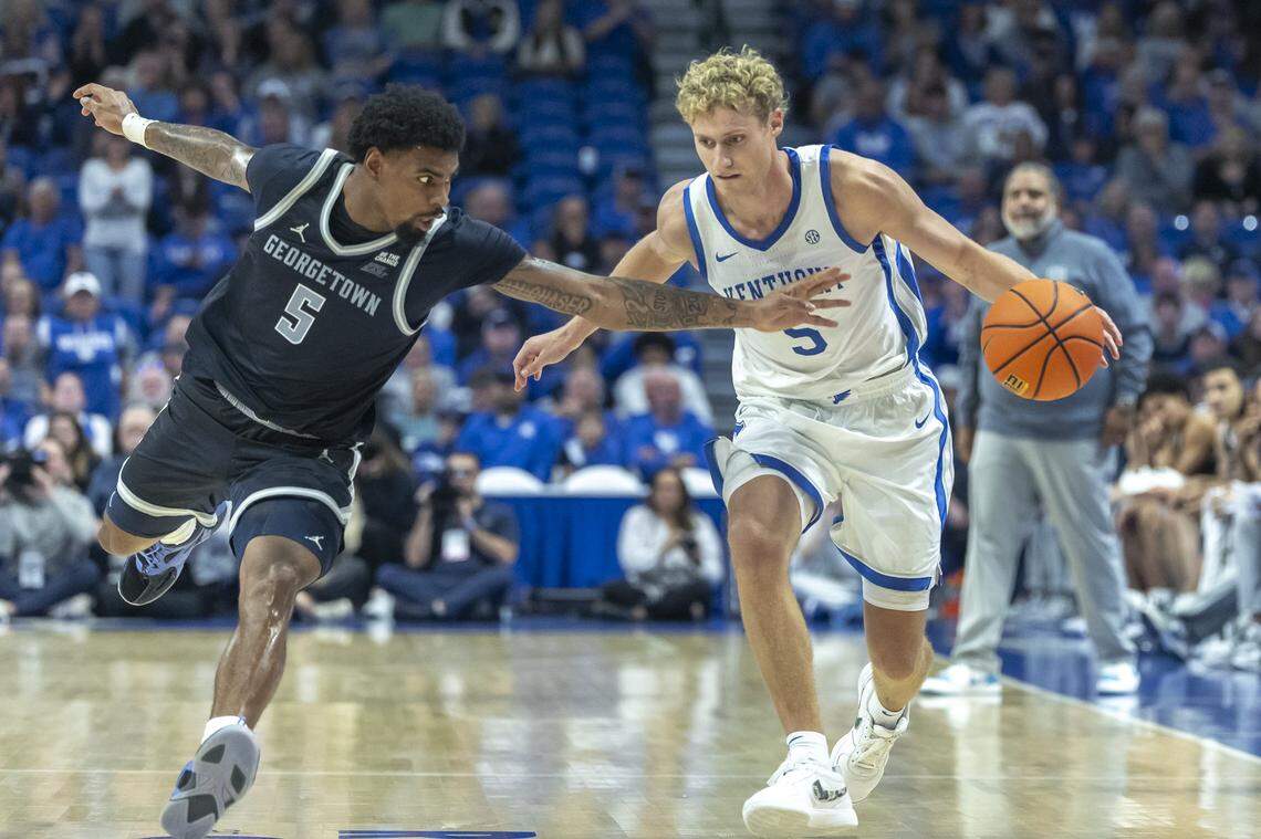 Sophomore guard Collin Chandler (5) got his first-ever start Thursday against Georgetown, though it was an exhibition game. 
