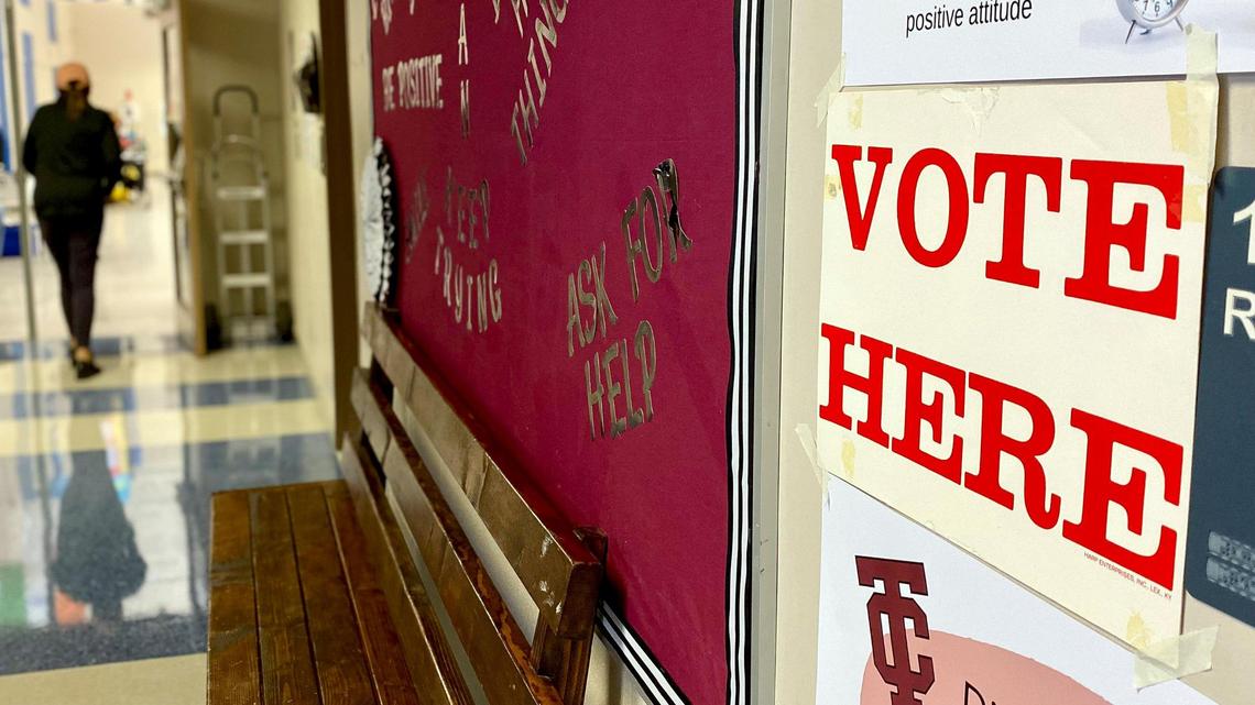 A voter goes into Tates Creek Elementary School to cast their ballot on election day, Tuesday, Nov. 8, 2022 in Lexington, Ky.