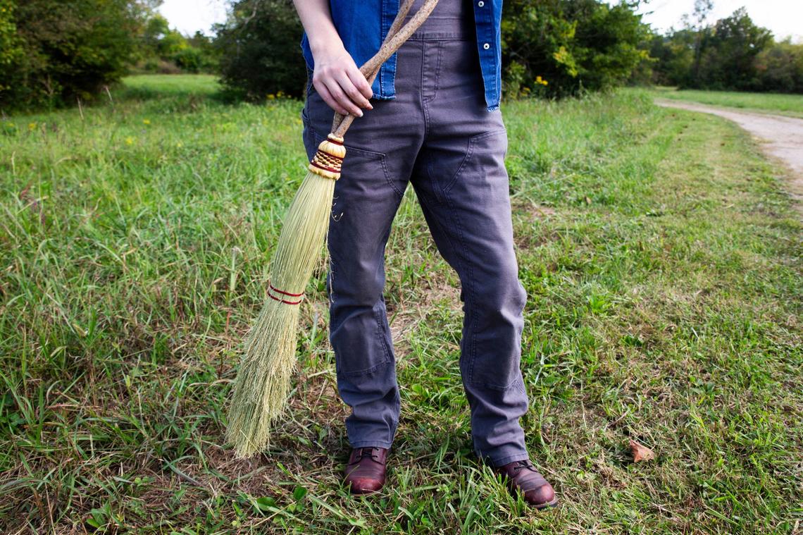 CK Stone, from Nashville, shows off a broom created using broomcorn.