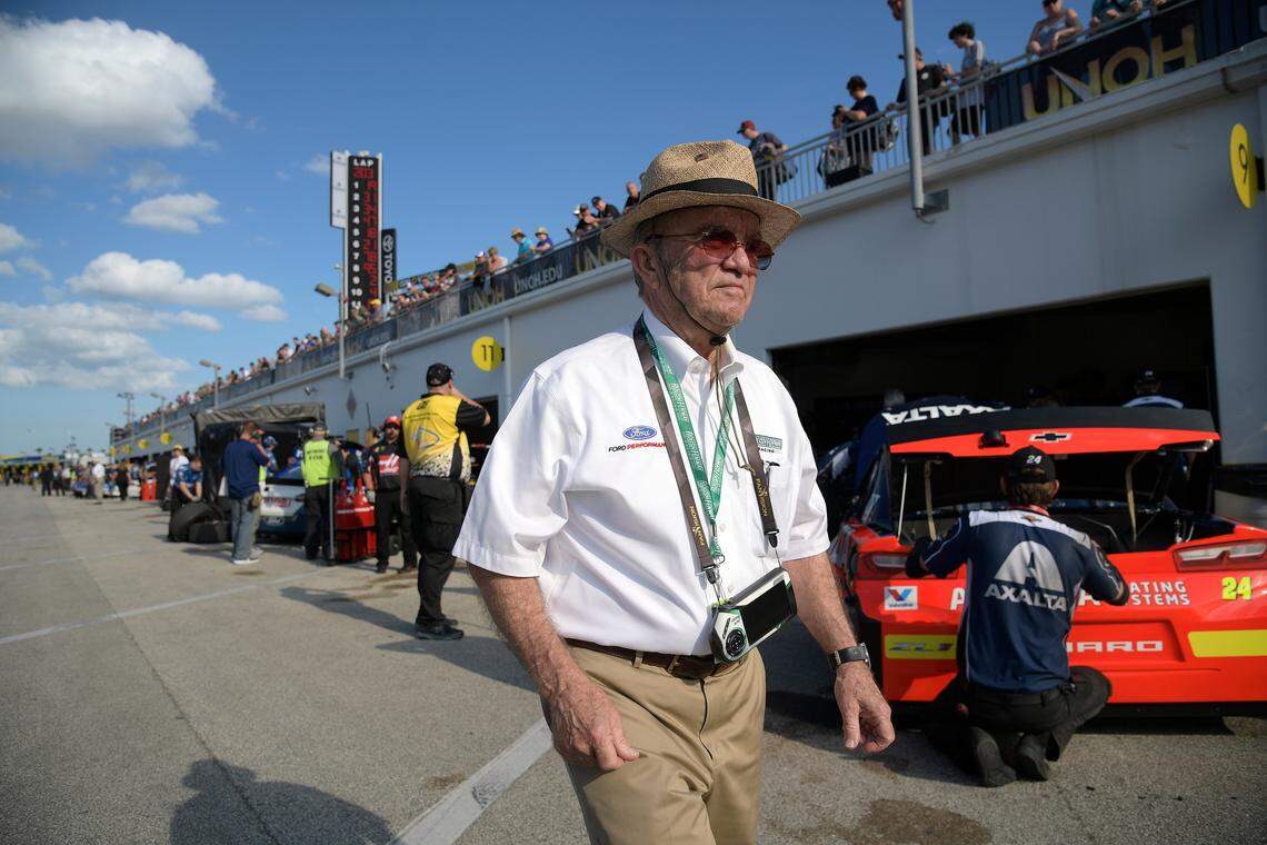 Team owner Jack Roush walked through the garage area during practice for the 2018 Daytona 500. The Kentucky native has won the Daytona 500 twice as a car owner, with driver Matt Kenseth in 2009 and 2012.
