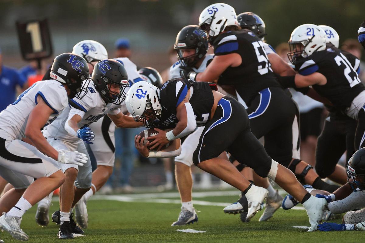 Lexington Christian’s Brady Hensley (42) bulled his way to one of his five touchdowns against Lexington Catholic on Friday night. Hensley has rushed for 16 touchdowns and 1,125 yards in LCA’s five games.