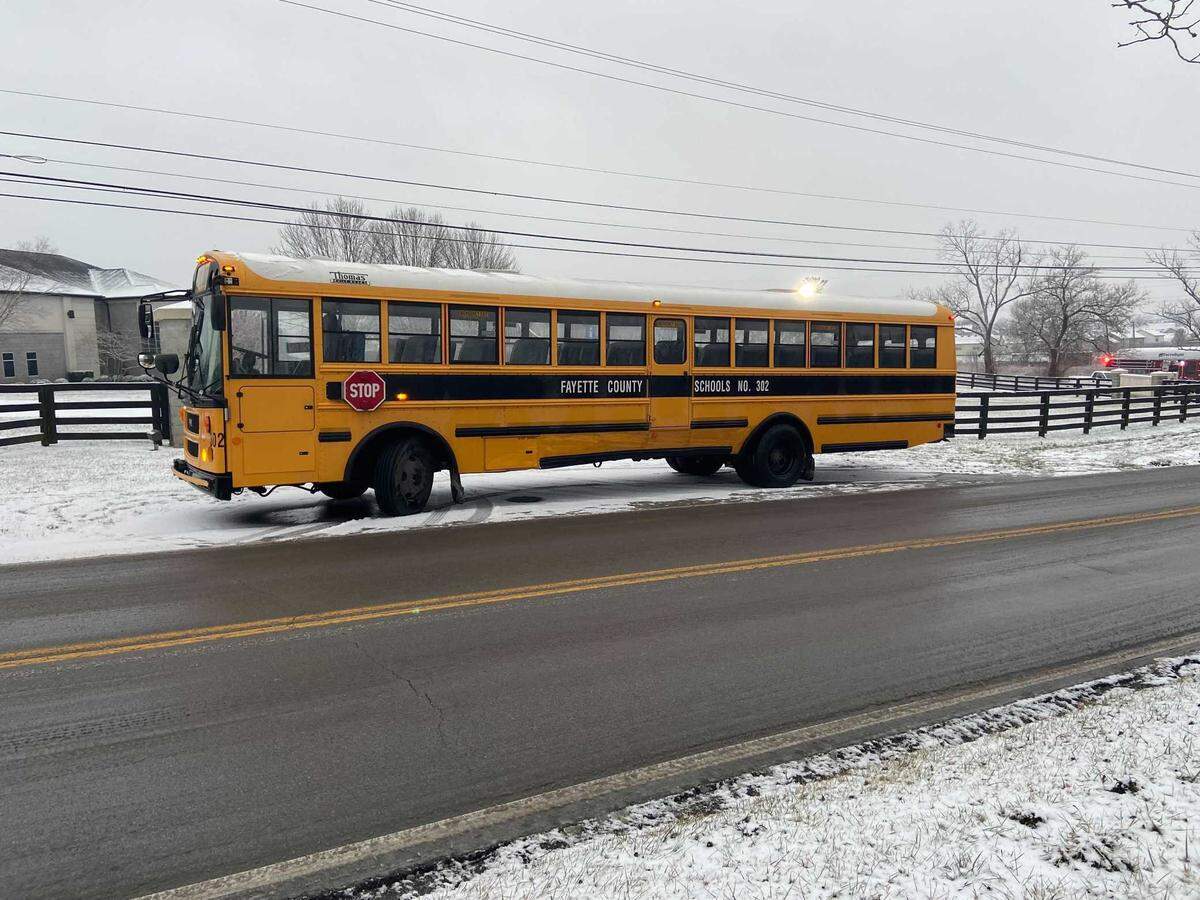A school bus in Lexington Ky. near Masterson Station was struck by a sliding vehicle Friday morning. No kids were on board at the time of the accident.