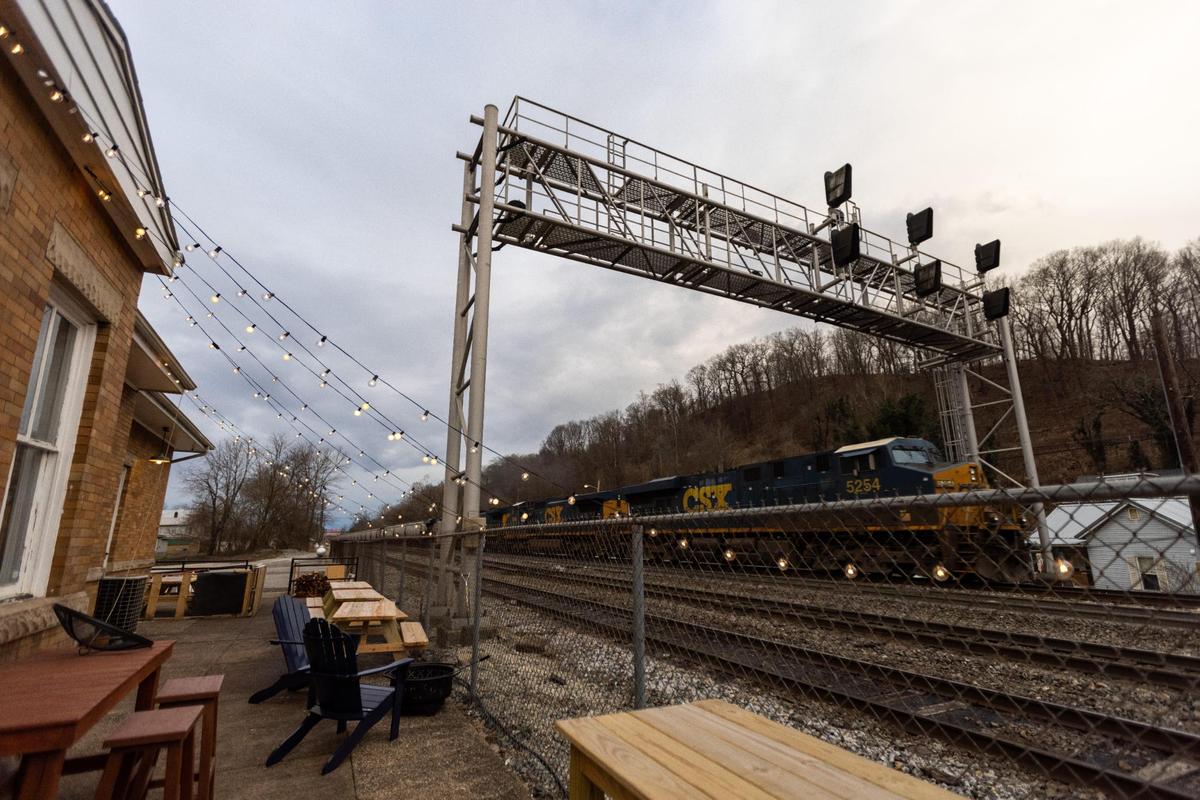 A freight train rumbles past Eridanus Brewery, Jan. 13, which was built from a renovated train depot.