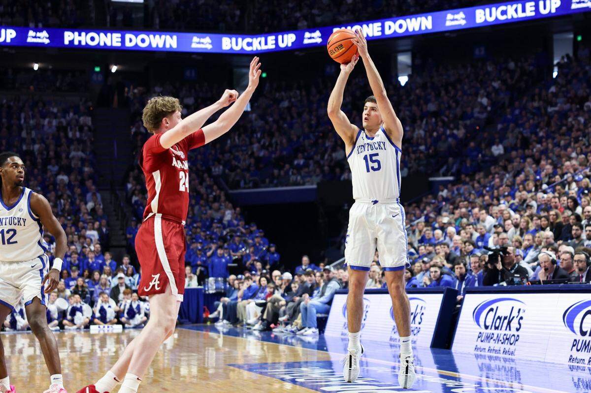 Reed Sheppard had eight points, six rebounds, six assists and four steals in Kentucky’s win over Alabama on Saturday.