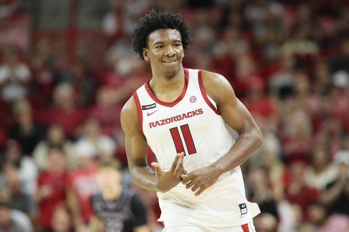 Karter Knox, the brother of former Kentucky player Kevin Knox, scored five points in his debut for Arkansas on Wednesday night.