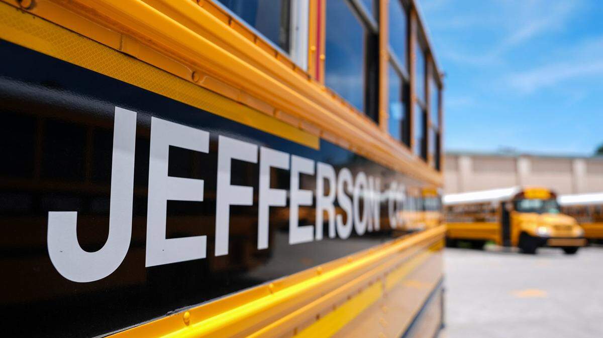 A JCPS bus parked at the Nichols Bus Compound in Louisville, Kentucky. July 2, 2024