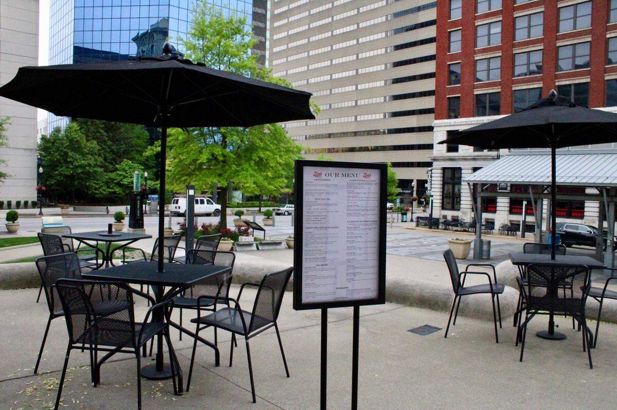 Zim’s Cafe has 12 tables on the terrace outside the renovated Old Fayette County Courthouse. Place your order at a window and your food will be delivered to your table.