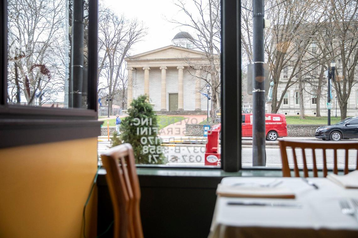 The old state Capitol is visible from Serafini at 243 West Broadway St. in Frankfort.