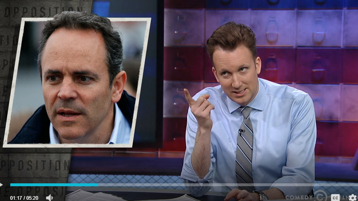 "The Opposition with Jordan Klepper" on Comedy Central mocked Kentucky Gov. Matt Bevin on Wednesday for Bevin's criticism of school teachers protesting at the state Capitol.