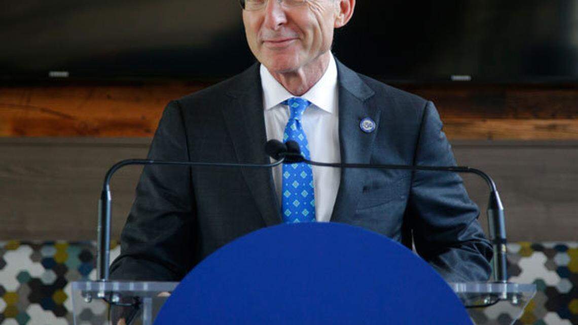 University of Kentucky President Eli Capilouto spoke as The K-Lair reopened Aug. 27, 2014, in a its new larger location. Photo by Mark Cornelison | Staff