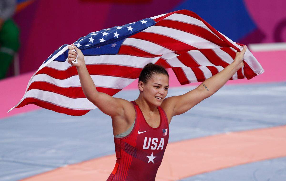 Former Campbellsville University star Kayla Miracle celebrated after winning gold in the women’s 62kg freestyle wrestling finals at the Pan American Games on Aug. 9, 2019. The AP predicts she’ll win silver in Tokyo.