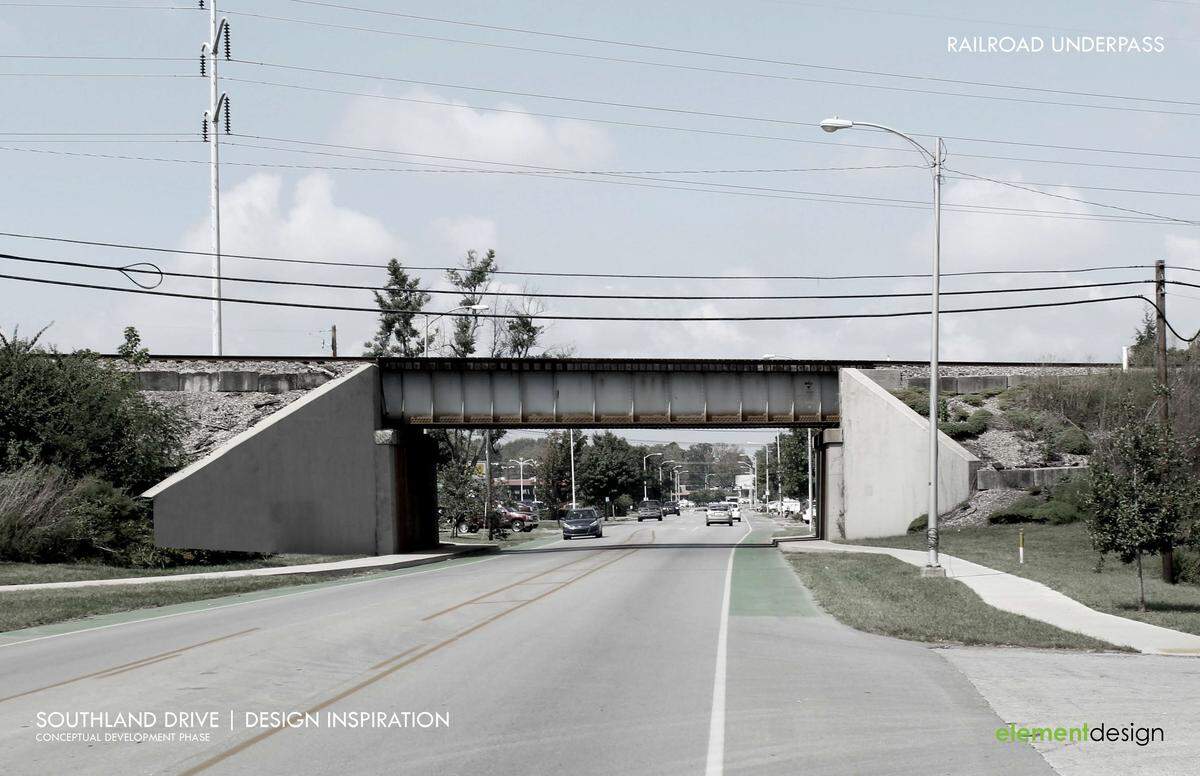 BEFORE: The railroad overpass on Southland Drive sees much of the area’s coming and going traffic.
