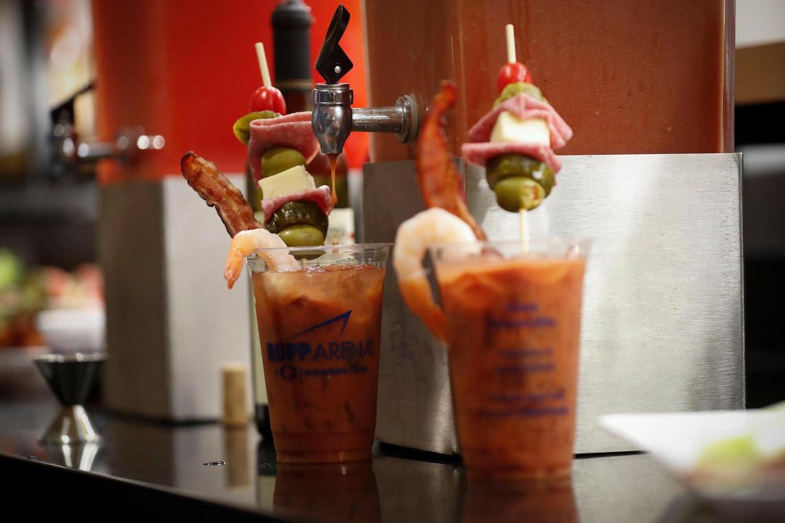 Specialty drinks will be made for each show in the new VIP Club at Rupp Arena. Wednesday’s drink was “The Great Gaffigan” a Bloody Mary made garnished with shrimp, bacon, celery, pickles, olives, tomatoes, and meats and cheeses.