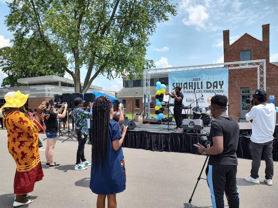 Elisha Mutayongwa displayed a proclamation from the city of Lexington, Ky., at Swahili Day, June 3, 2023.