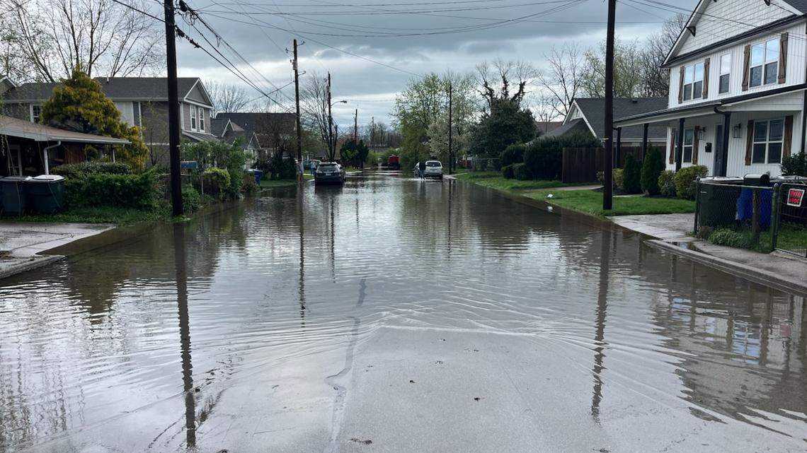 Owsley Avenue in Lexington’s Kenwick neighborhood flooded Friday, April 4, 2025.